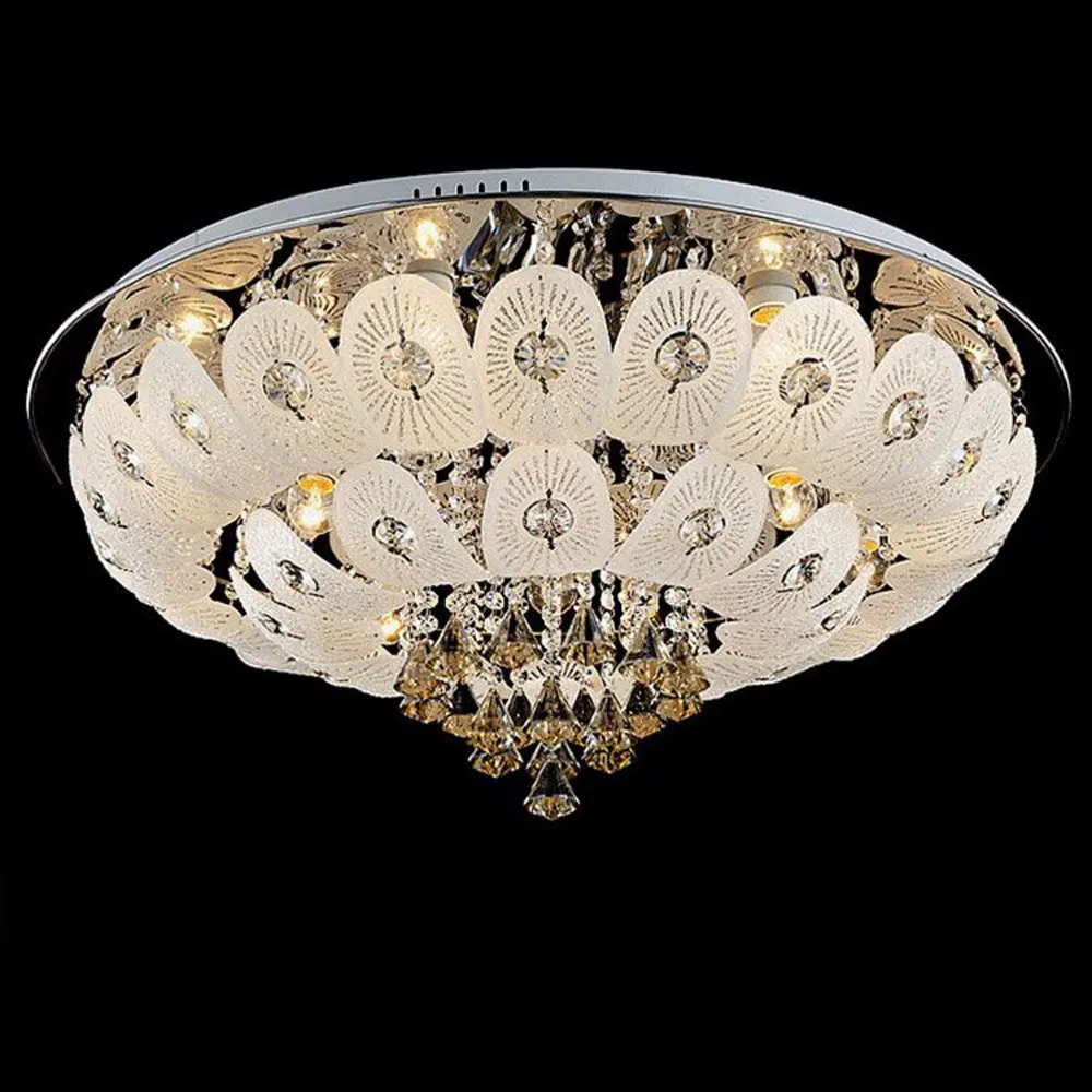 

Modern Peacock Glass Crystal Living Room Ceiling Light Round Top Dining Room Stainless Steel Ceiling Lamps Bedroom Ceiling Lamp