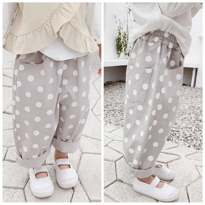 Springcute для маленьких девочек Штаны Высокая талия в горошек Повседневное Детские