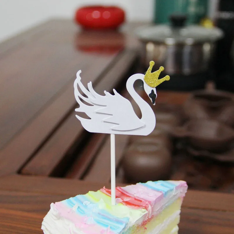 10 шт./лот Белый лебедь торт Топпер день рождения декорирование тортов капкейк