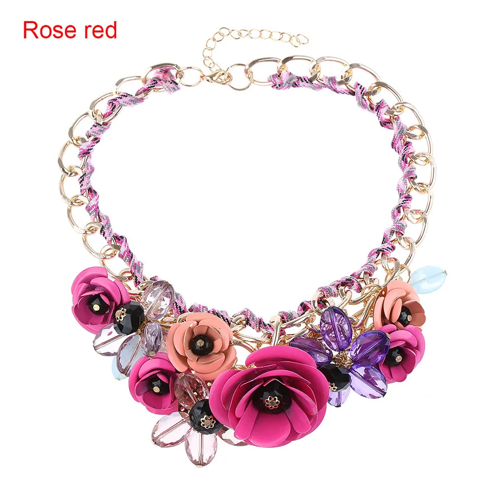 rose red 1 шт., модное колье с кристаллами и цветами, массивное ожерелье с подвеской на цепочке, Женские Ювелирные изделия - Окраска металла: rose red