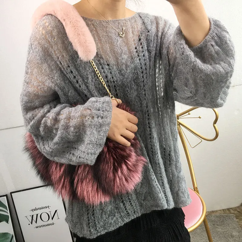 55 см Замена сумка ремешок из натуральной кожи с натуральным кроличьим мехом