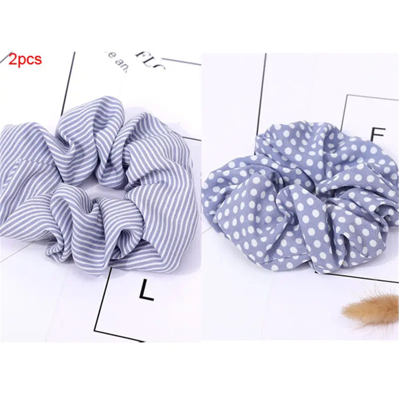blue scrunchie 2 шт./компл. в полоску, в горошек, цвета на выбор, для детей эластичная резинка для волос пакет тканью; прическа хвостик; повязка на голову резинка для волос ненаполненный силиконовый каучук для Для женщин аксессуары для волос - Цвет: blue scrunchie