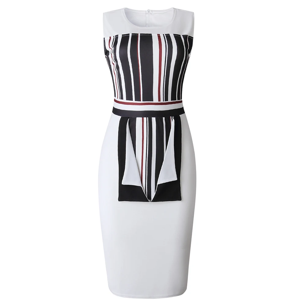 Офисное облегающее платье женское белое элегантное в полоску сексуальное модное