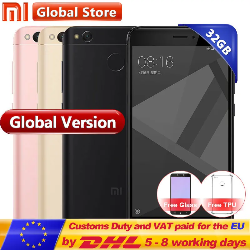 Xiaomi Redmi 4X3 ГБ ОЗУ 32 Гб ПЗУ мобильный телефон 4X Смартфон Snapdragon S435 5 0 &quotотпечаток
