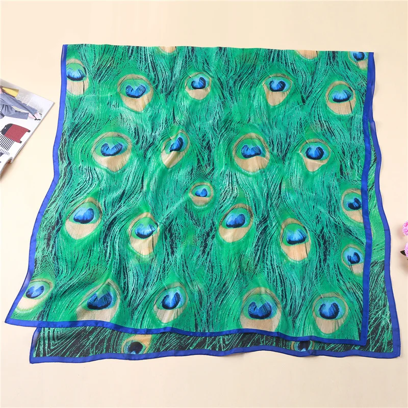 2019 Новый женский Элитный брендовый шелковый шарф Павлин перо принт длинный