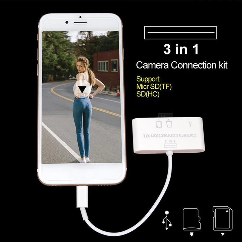 Картридер 3 в 1 для планшета iPad 4 Mini IOS 11 Micro SD MMC TF кардридер USB OTG кабель адаптер