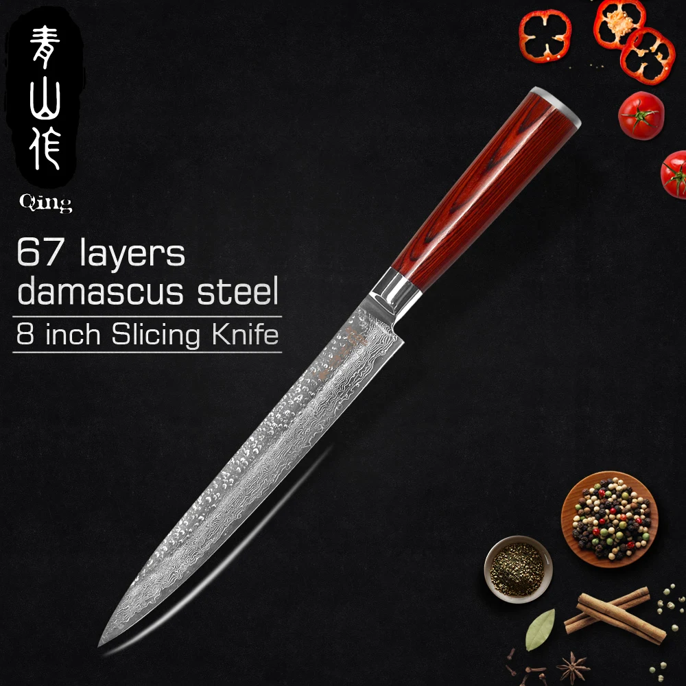 QING Дамасская сталь шеф повара кухонный нож 67 слоев японский VG10 кухонные ножи