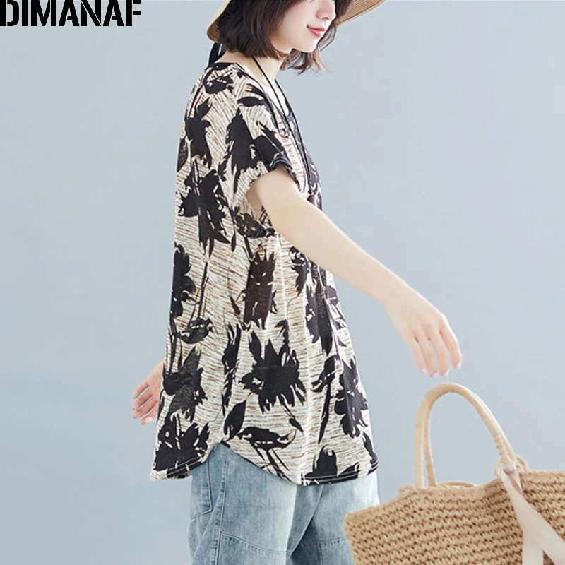 Женская Туника DIMANAF винтажная хлопковая большого размера с принтом на лето