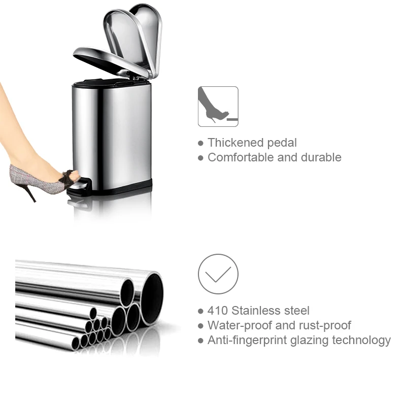 MR.BIN 10L Unique Stainless Steel Trash Can with Foot Pedal Nordic Minimalism Pressing Dustbin Waste Bin for Living Room | Дом и сад