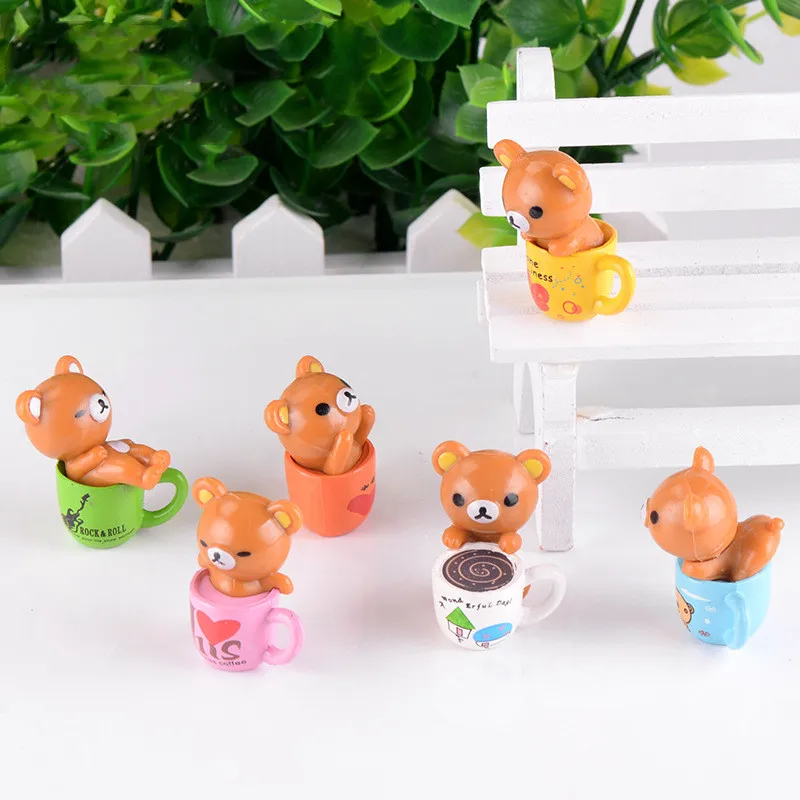 6 шт./компл. Милая чашка медведь мультфильм аниме фигурка микро Пейзаж украшения