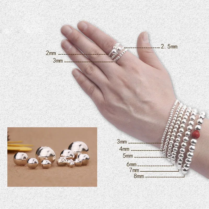 Круглые бусины из серебра 925 пробы 5 шт./лот 2/3/4/5/6/7/8 мм | Украшения и аксессуары