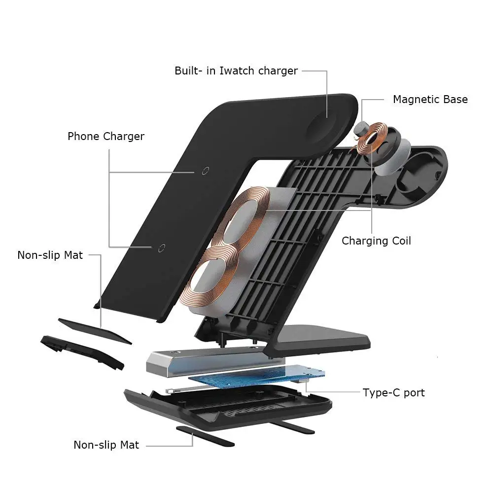 NYFundas Wireless Charger phone holder for Apple Watch 2 3 4 iphone XS MAX XR 8 plus X iwatch fast chargeur induction Accessory |