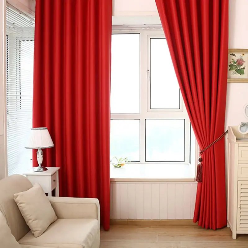 

Solid Color Semi-glossy Curtains Black Red Window Curtains For Living Room