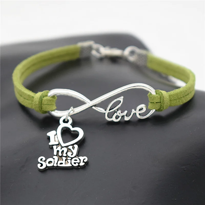 Модные Винтажные антикварные Очаровательные кожаные браслеты I Love My Soldier Infinity для