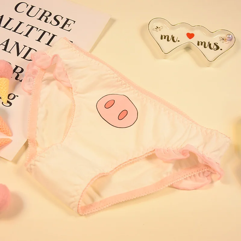 Girls Underwear Japanese Cartoon Sweet Pink Pig Triangle Pants Cute Butterfly Tie string sexy femme erotique culotte |