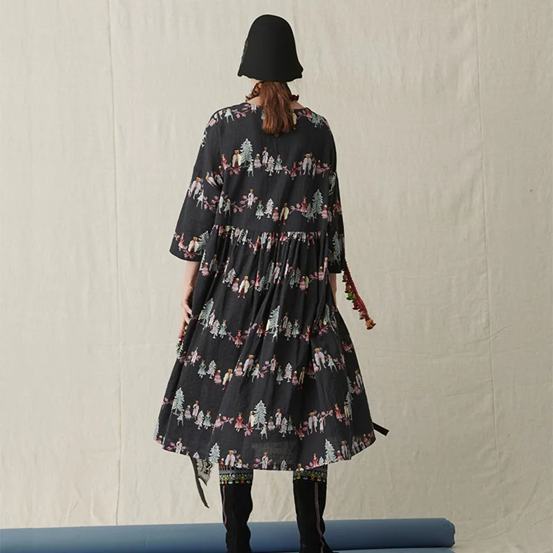 Jiqiuguer Для женщин осень Повседневное цветочный Vestidos печати o образным вырезом плюс