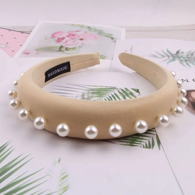 Женский ободок с кристаллами Fioday толстый черный заклепками из молочного шелка