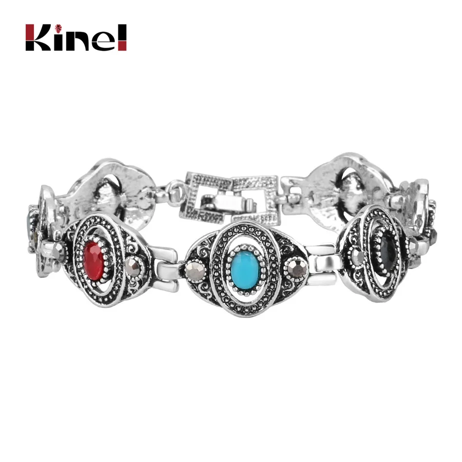 Kinel 2021 Vintage Jewelry Tibetan Silver Bracelets &amp Bangles For Women Punk Style Multicolor Resin Charm Love Wholesale | Украшения и