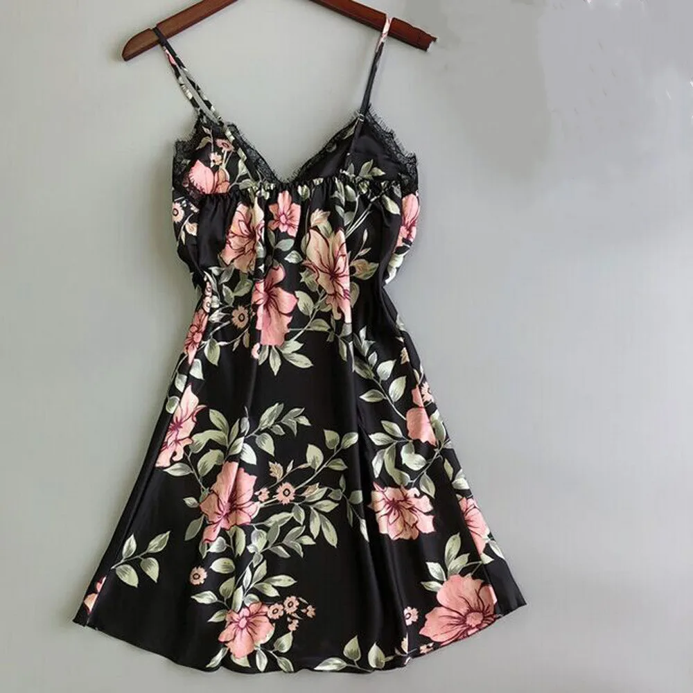 Сексуальная Женская модная ночная сорочка из вискозы с цветочным кружевом и