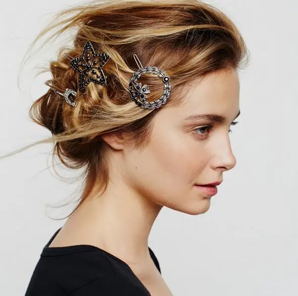 Геометрический сплав стрелка круглые звезды заколки для волос женщин винтажные