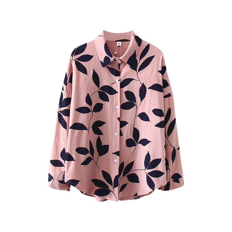 Женская винтажная Повседневная рубашка с принтом листьев свободная однобортная