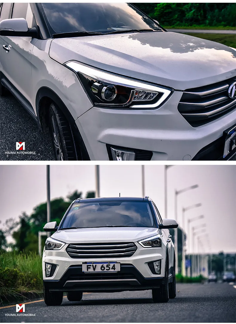 KOWELL автомобильный Стайлинг для hyundai ix25 головной светильник s для hyundai Creta светодиодный головной фонарь Ангел глаз светодиодный DRL передний светильник Биксеноновая линза ксенон