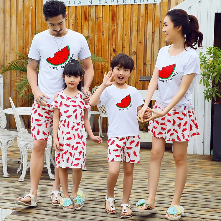 Летний семейный подходящий набор одежды корейская модная хлопковая Футболка с