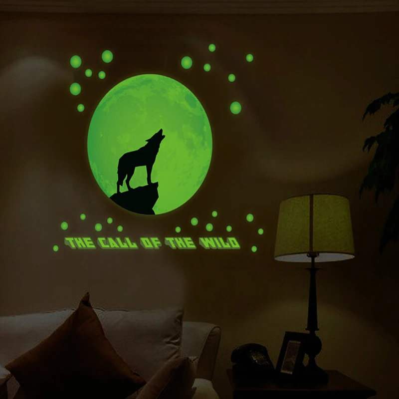 Новый световой луна Волк ПВХ стены стикеры DIY гостиная украшением спальни