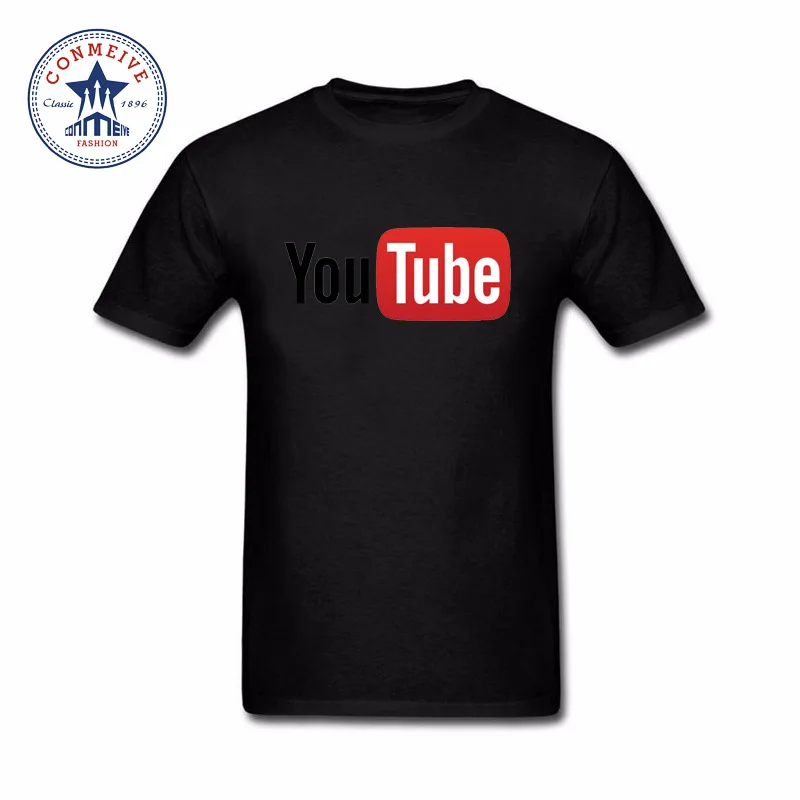 Новинка смешной Youtube Логотип черного цвета с рисунком хлопковая футболка для