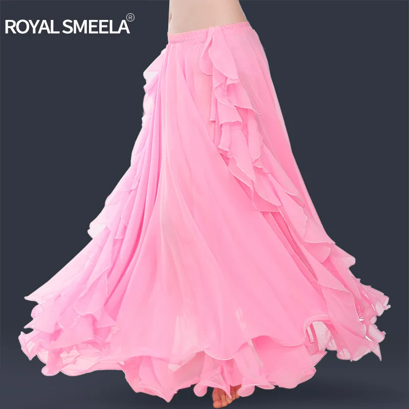 

Lady Belly Dancing Skirt Chiffon Large Skirts Gypsy Tribal Rumba Dancing Suit Dress Flamingo Belly Dance Wear Double Layer D0707