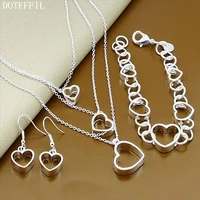 doteffil 925 sterling silver heart earring bracelet necklace set for woman wedding engagement party fashion charm jewelry