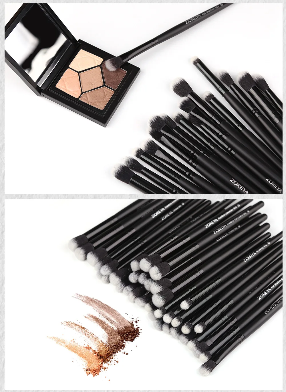 ZOREYA eyeshadow brushes 4pcs/set black color soft Synthetic hair wooden handle blending for women makeup brush ZR014 | Красота и