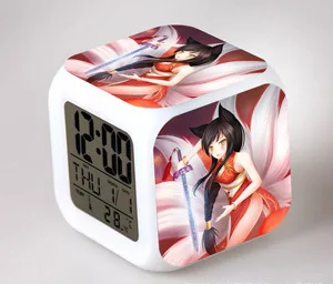 Короткая футболка с героями из японского аниме «League of Legends Интеллектуальный светодиодный 7 цветов Flash цифровой будильники детский ночной Светильник Спальня часы reloj - Цвет: Темный хаки