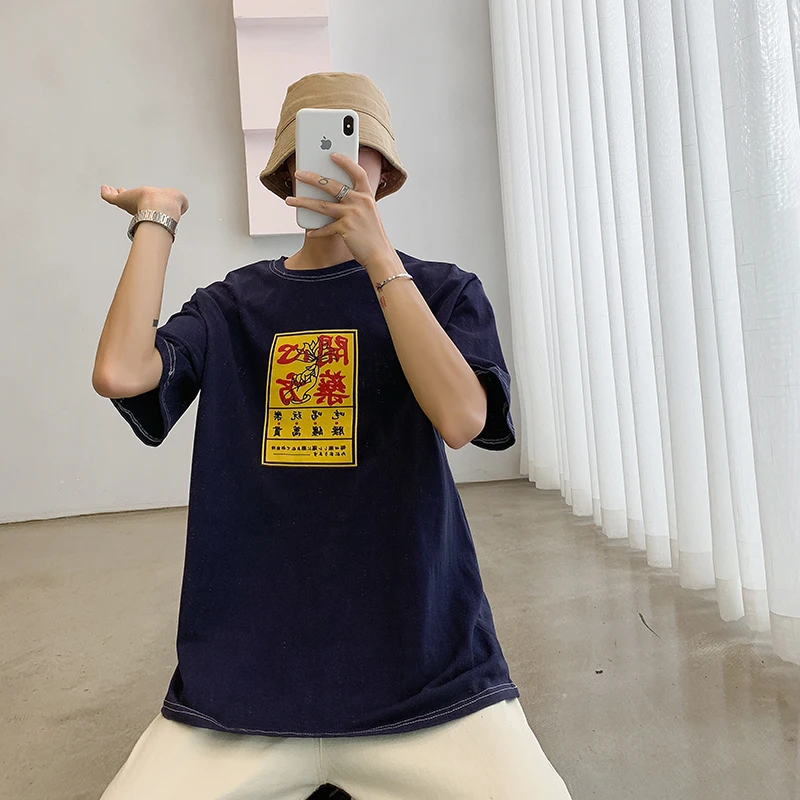 MANVALUE летние мужские футболки свободного типа в японском стиле ретро