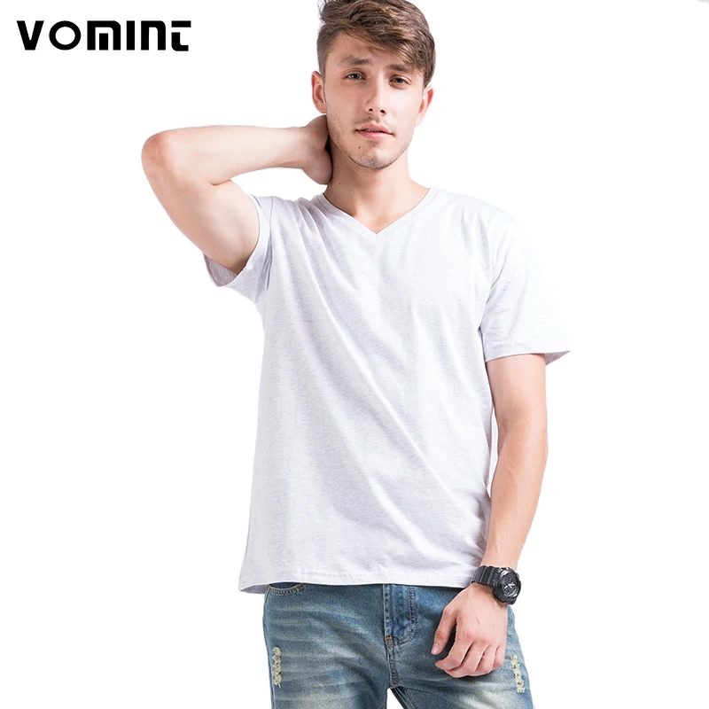 Мужская Однотонная футболка Vomint хлопковая облегающая с v образным вырезом и