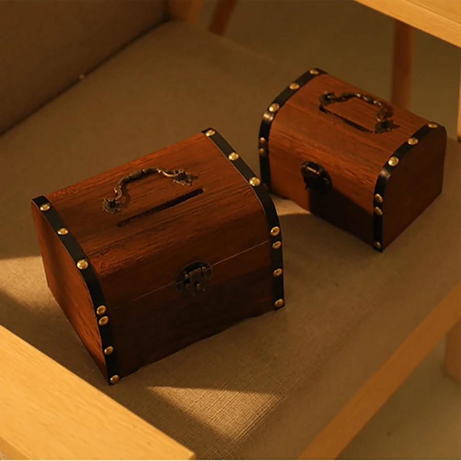 Wood Coin Save Kids Money Box Lock Vintage Safe Wooden Piggy Bank Children Locked Sparschwein Cash For Saving M5B010 | Дом и сад