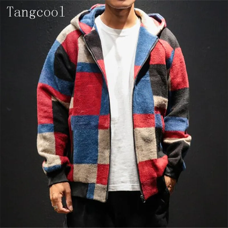 Мужская шерстяная куртка с капюшоном подходящая по цвету куртка-бомбер в клетку