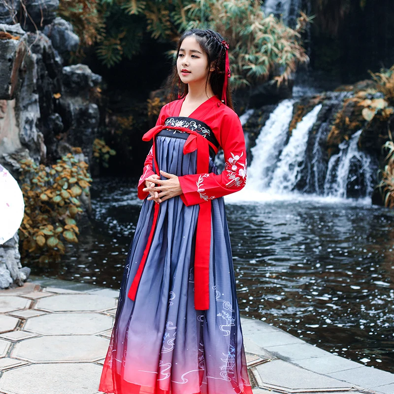 Китайская юбка Hanfu для женщин с градиентом Женский костюм косплея танцевальный