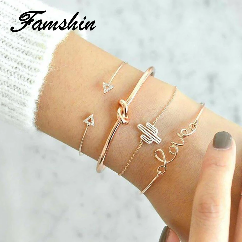 FAMSHIN Модный комплект из 4 предметов/1 Набор золотистого цвета с буквенным узлом и