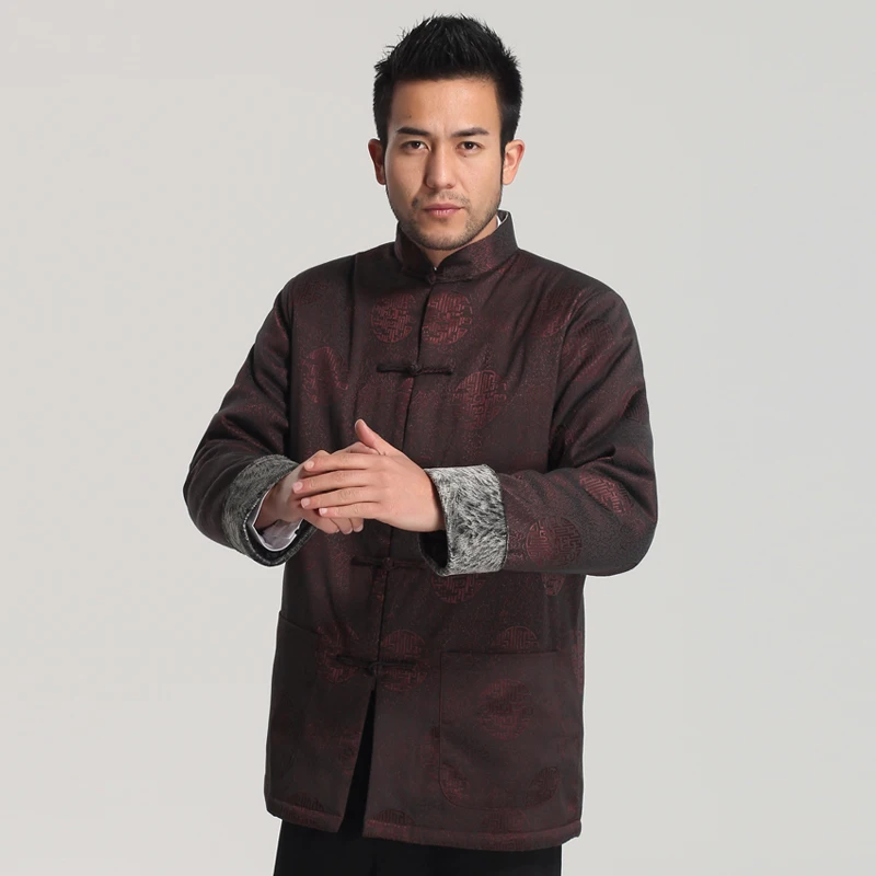 Новая зимняя коричневая китайская мужская хлопковая стеганая куртка