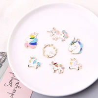 10pcs oil drop diy chunky unicorn enamel charms pendants gold color horse floating fit bracelet earrings jewelry accessory fx090