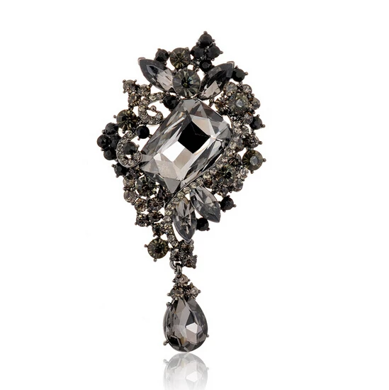 

3.5" Square Glass Crystal and Rhinestones Water Drop Large Brooch Wholesale