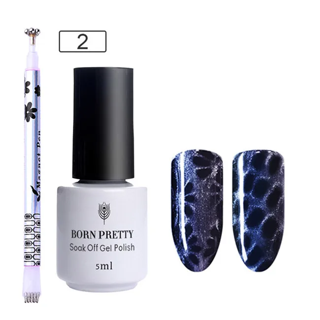 2 with Holo Stick Born pretty, хамелеон 3D кошачий глаз УФ-гель для ногтей Магнитный замачивающийся Гель-лак УФ-гель лак магнитная доска 5 мл - Цвет: 2 with Holo Stick