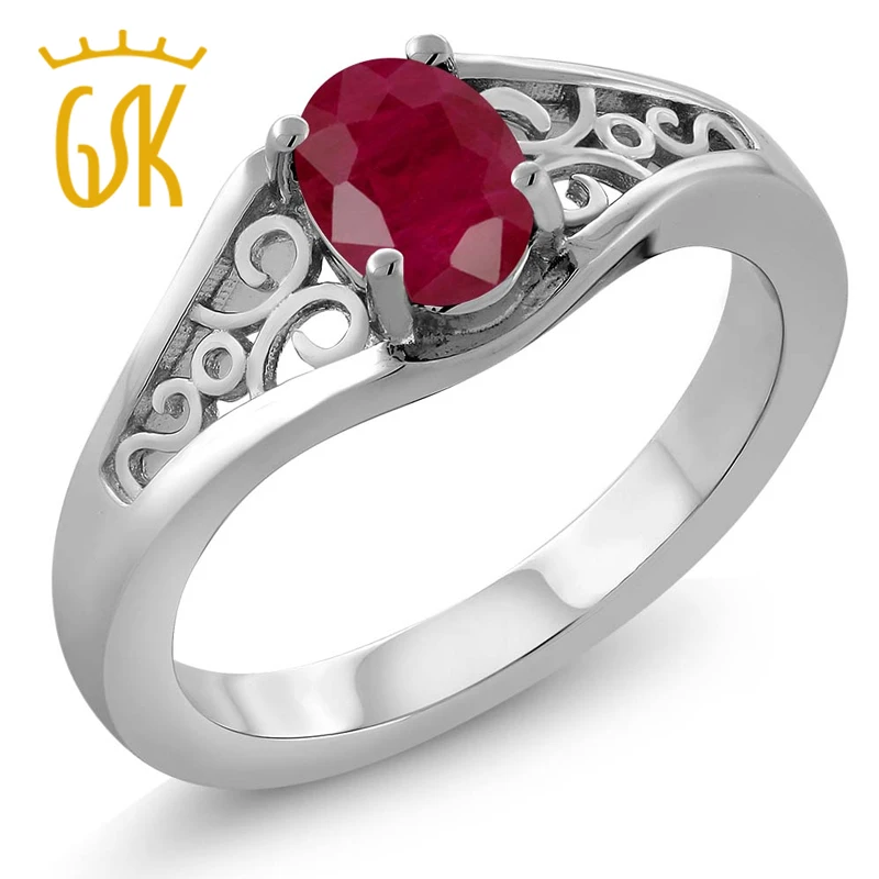 Драгоценного камня King Овальный красный рубин 925 Серебро Ring 1.02 ct обручальное