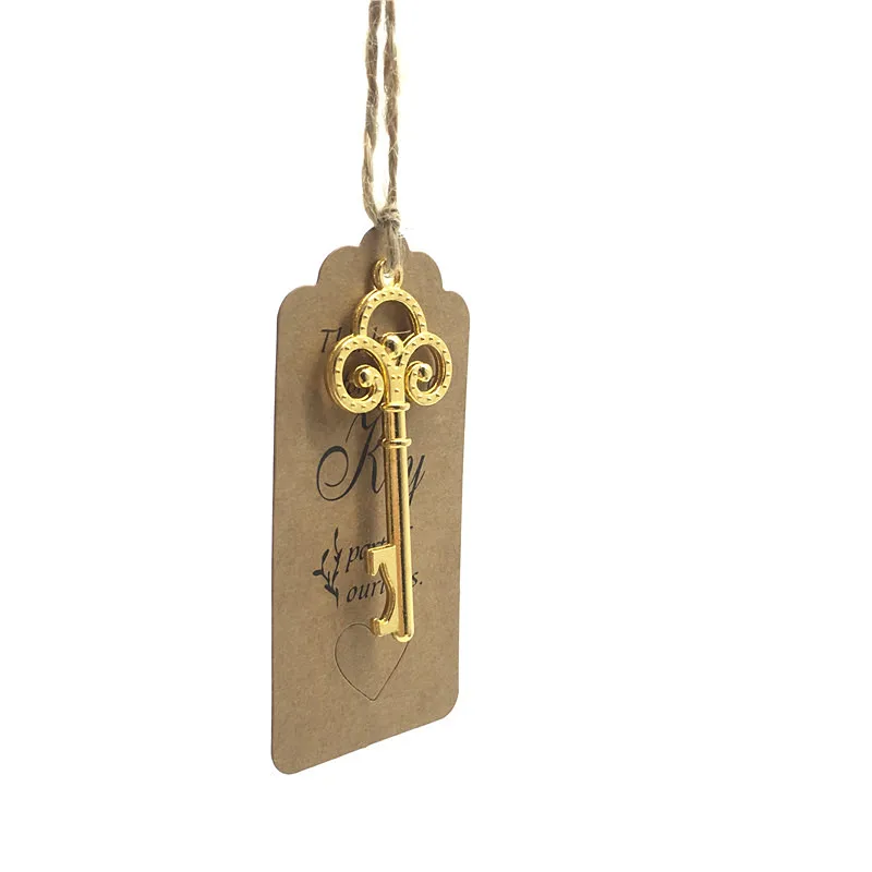 50 set Gold-key-B 50 комплектов(открывалка+ веревка+ бирки), открывалка для бутылок со скелетом, Щепка, карта-метка и коробка, украшение для свадебной вечеринки, подарки для гостей - Цвет: 50 set Gold-key-B