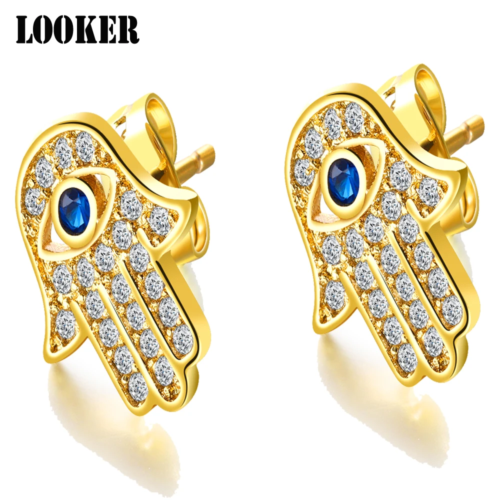 Цвет серебристый Золотой сглаза хамса руки Серьги гвоздики для Для женщин с