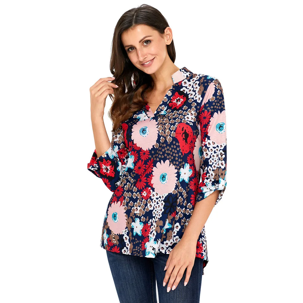 Женские футболки 2018 Лето Осень Элегантная футболка с рукавом три четверти