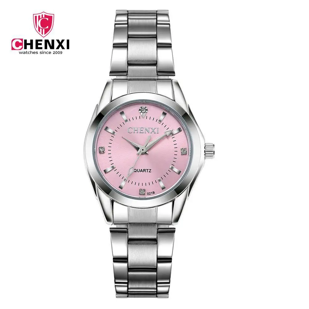 021B Новая мода CHENXI CX021B бренд relogio роскошные женские повседневные часы водонепроницаемые часы женские часы платье Подарок Стразы - Цвет: Розовый
