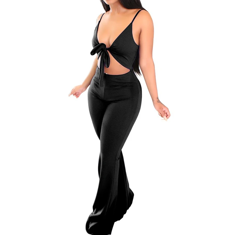 Женский комбинезон с глубоким v образным вырезом и широкими штанинами Новинка