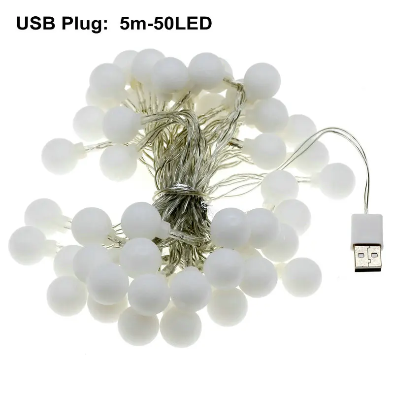 5M 50LEDs 1 м 2 м 5 м 10 м светодиодный Сказочный шар гирлянды теплый белый USB/батарея работает для рождественской елки свадьбы украшения дома - Испускаемый цвет: 5M 50LEDs